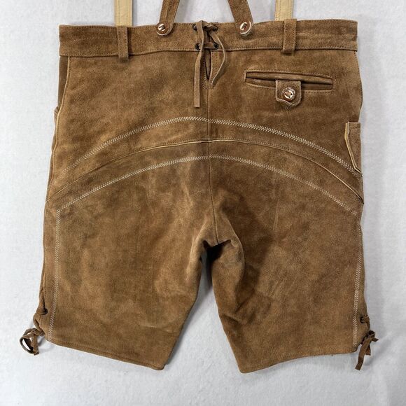 Lederhosen Shorts Men 36 Brown Suede Leather German Suspenders Oktoberfest - Picture 4 of 16
